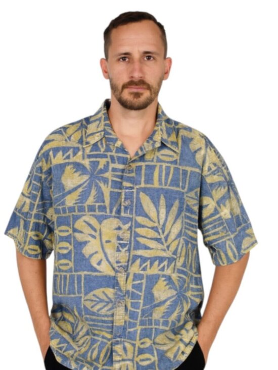 Cooke Street Other - Men's X-Large Vintage Hawaiian All Cotton Blue Gold Shirt Cooke Street USA Made